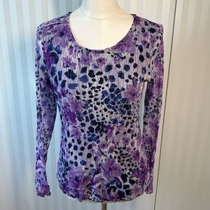 Christopher & Banks purple blue white floral long ruffled sleeve top Size M